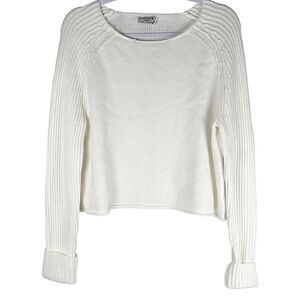 Frame White Cotton Knit Round Neck Boxy Pullover Sweater Women’s Size Medium